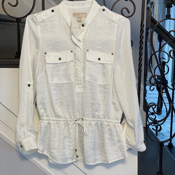 Michael Kors Ivory Adjustable Long Sleeve Top Blouse - Picture 1 of 11